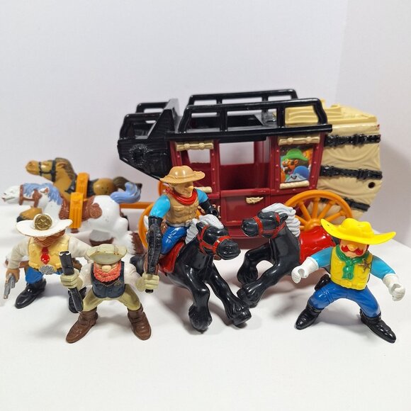 Great Adventures Wild West Western Stagecoach Cowboys Horses Fisher Price - Picture 1 of 16
